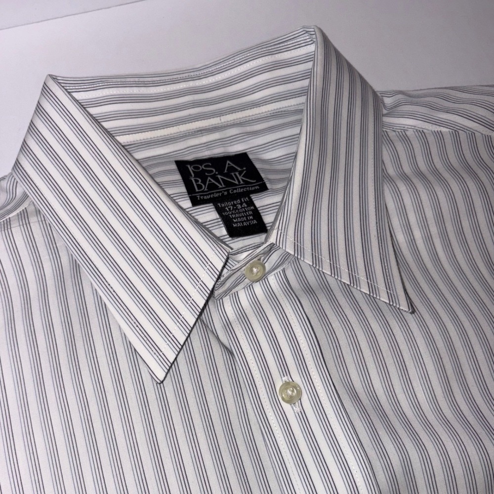 JOS‎ A BANK Traveler's Collection Tailored Fit Striped Dress Shirt 17 34 Men